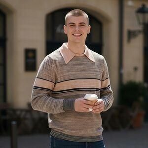 VTG 60s/70s Leonardo Strassi Striped Knit Shirt - Mod Retro - M